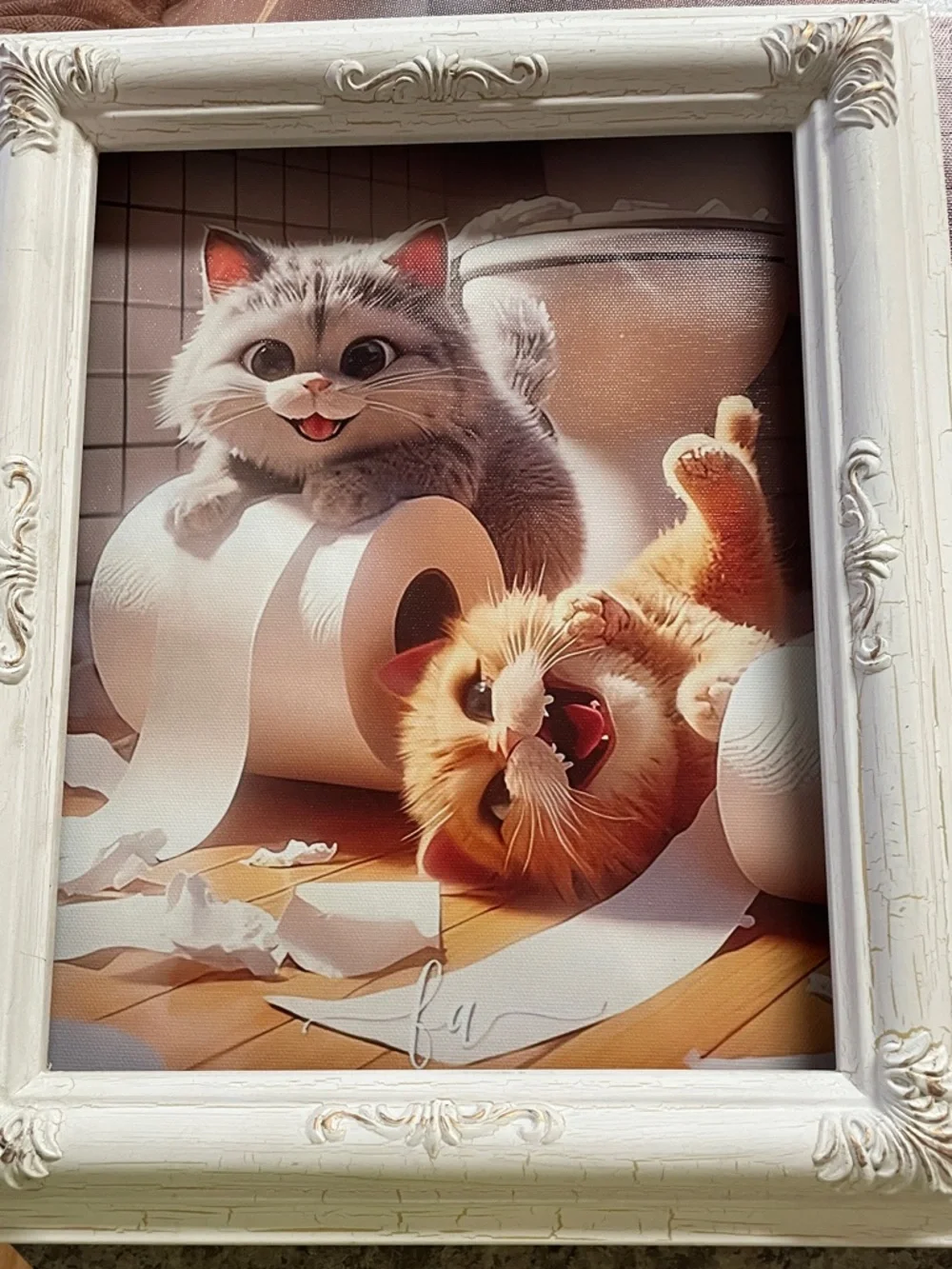 Playful Gray & Orange Cat Poster for Pet Lovers FAUX CANVAS W frame or without